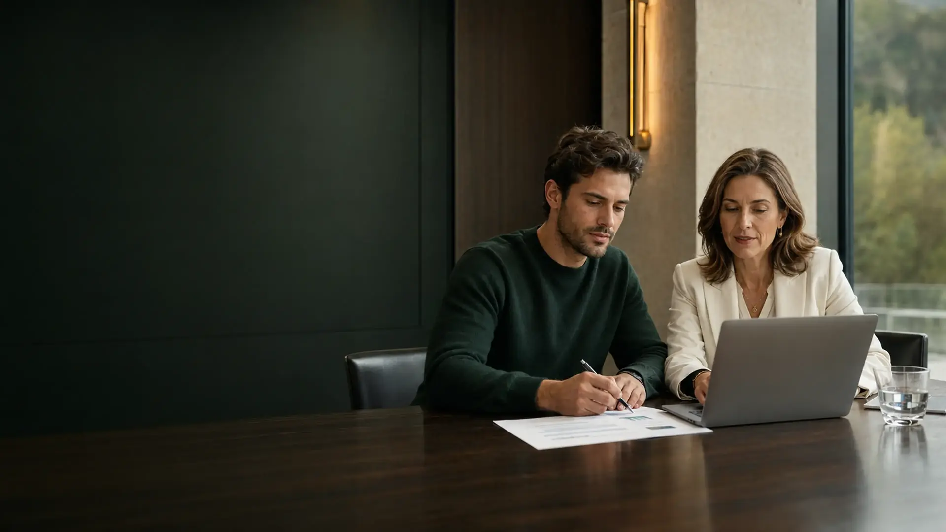 Emprendedor revisando su plan de negocio con una asesora