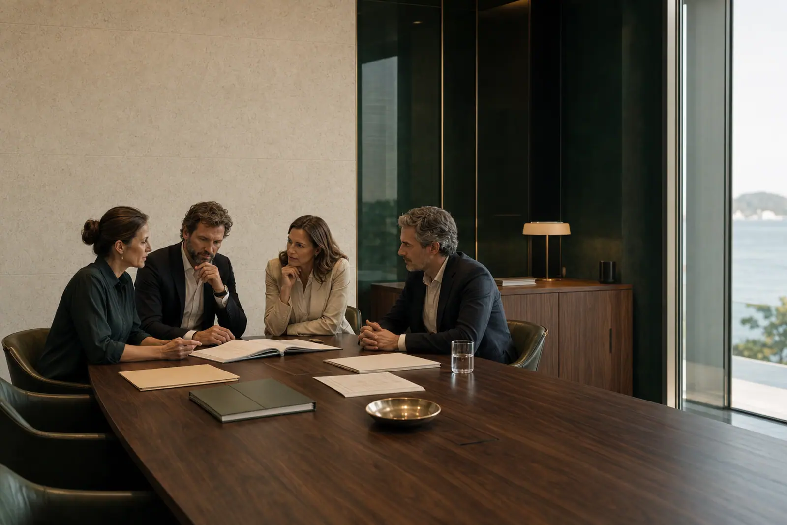 Equipo directivo contrastando las consecuencias de una decisión empresarial